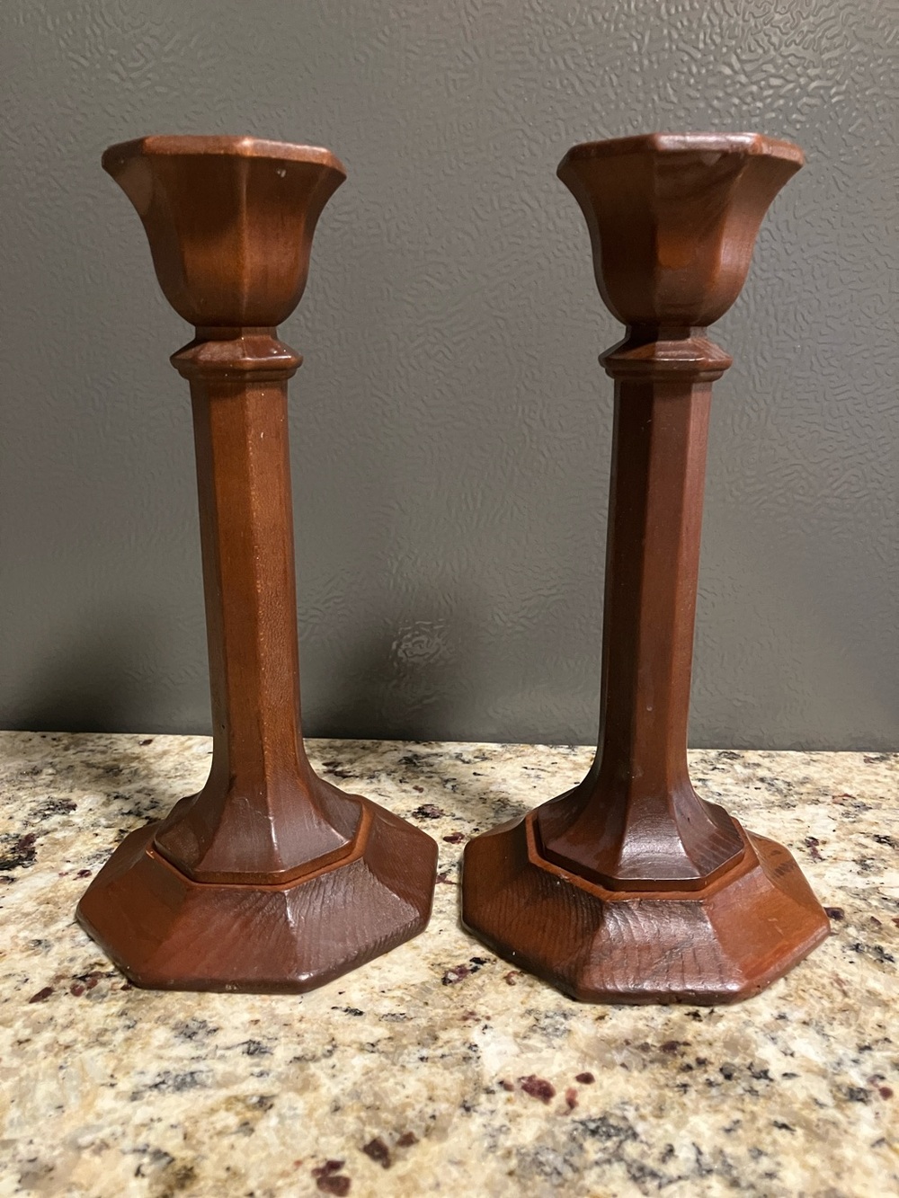 Vintage Wooden Brown Candlestick Pair – Home Accents